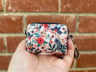 Holiday Floral Dog Poop Bag Holder | Christmas Floral Waste Bag Dispenser | Winter Pet Accessory | Recycled Neoprene | Botanical Holiday Gift