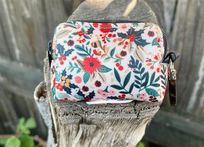 Holiday Floral Dog Poop Bag Holder | Christmas Floral Waste Bag Dispenser | Winter Pet Accessory | Recycled Neoprene | Botanical Holiday Gift