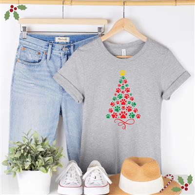 Christmas Shirt | Holiday Shirt | People Shirt | Printed Tshirt | Dog Lover Gift | COLORFUL PAW TREE