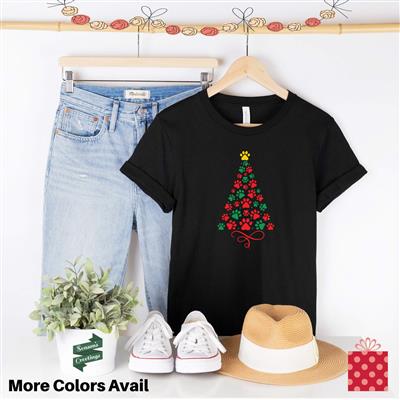 Christmas Shirt | Holiday Shirt | People Shirt | Printed Tshirt | Dog Lover Gift | COLORFUL PAW TREE