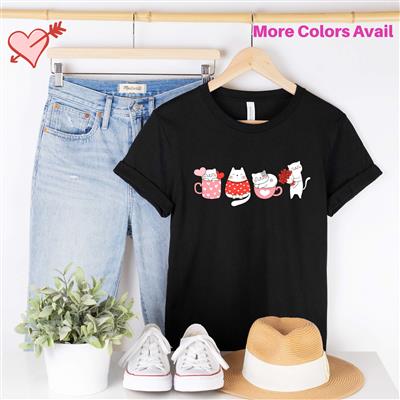 Valentine Shirt | People Shirts | Printed Tshirt | Cat Lover Gifts | Unisex | Valentines Day Cats