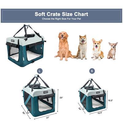 Jespet & GOOPAWS Indoor & Outdoor 3-Door Collapsible Soft-Sided Dog, Cat & Small Pet Crate, Teal Blue, 24''