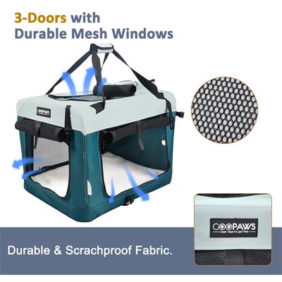 Jespet & GOOPAWS Indoor & Outdoor 3-Door Collapsible Soft-Sided Dog, Cat & Small Pet Crate, Teal Blue, 30''