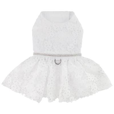White Lace Wedding Dog Dress w/ Leash & D-Ring