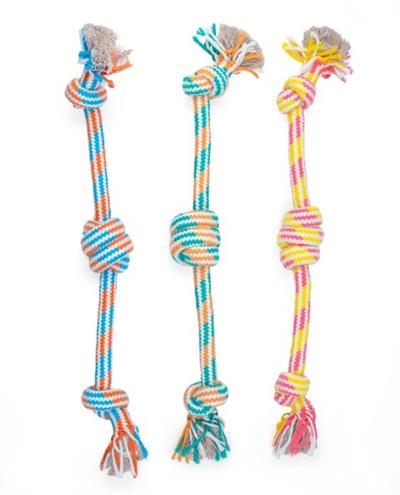 ThoozyPet 3-Knot Rope Dog Toy Yellow / Pink 16"