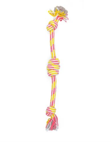 ThoozyPet 3-Knot Rope Dog Toy Yellow / Pink 16"