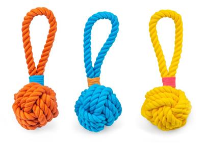 ThoozyPet Ball Tug Rope Dog Toy with Handle Yellow 3"