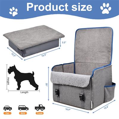 GOOPAWS Dog Car Seat for Small or Medium Dogs, Portable Dog Car Travel Bed with Clip-On Safety Leash, Briefcase Shape Waterproof Dog Booster Car Seat, Suitable for Pets Up to 25lbs