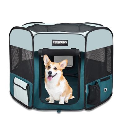Jespet 2-Door Portable Soft-Sided Dog, Cat & Small Pet Exercise Playpen, Teal Blue, 45''