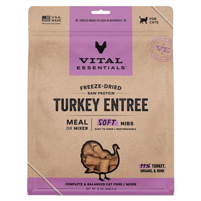 Vital Essentials Freeze-Dried Raw Turkey Entree & Mixer Cat Food Soft Nibs, 12 oz