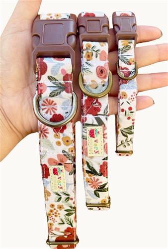 Sunset Blooms – Warm Floral Dog Collar | Handmade Organic Cotton Collar | Adjustable Dog Collar | Boho Floral Dog Collars & Leashes