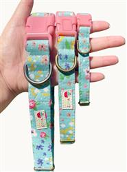 Spring Fling – Aqua Floral Dog Collar | Handmade Organic Cotton Collar | Adjustable Dog Collar | Pastel Spring Dog Collars & Leashes