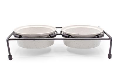 ThoozyPet Stoneware Pet Double Diner White