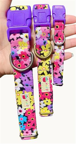 Petal Pop – Bright Floral Dog Collar | Handmade Organic Cotton Collar | Adjustable Pet Collar | Spring Summer Flower Dog Collars