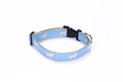 Yellow Dog on Light Blue  - 1.25" Collars, Leashes and Harnesses