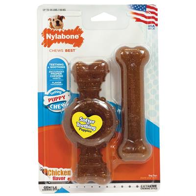 Nylabone Just for Puppies Teething Chew Ring Bone Chicken, Medium/Wolf  Up To 35 Lbs. 2 ct (Pack of 2)