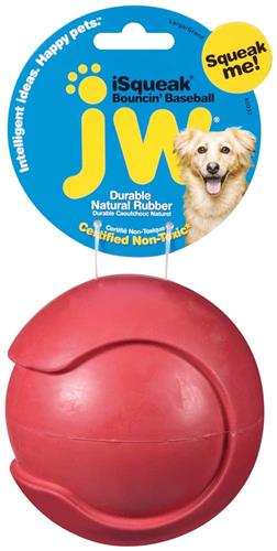 JW Pet iSqueak Bouncin' Dog Toy Baseball Assorted 1ea/LG
