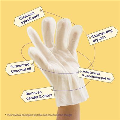 HICC Pet® Hypoallergenic Pet Glove Wipes For Dogs & Cats, 6 pcs - unscented