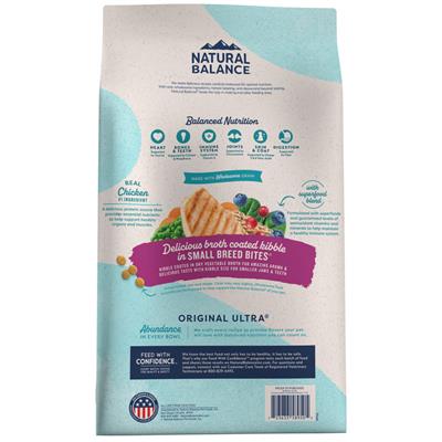 Natural Balance Pet Foods Original Ultra Broth Coated Small Breed Bites Dry Dog Food Chicken & Barley 11lb