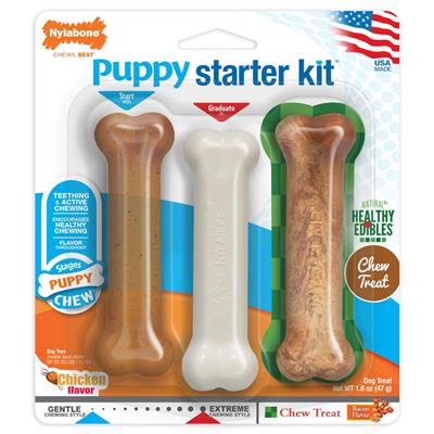 Nylabone Puppy Starter Kit Dog Chew Toys  Treat Chicken  Bacon, SMall/Regular  Up To 25 Ibs. 3 ct