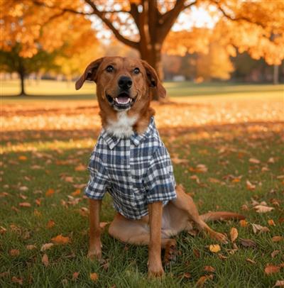 Flannel Dog Shirt - Gray and Blue Plaid