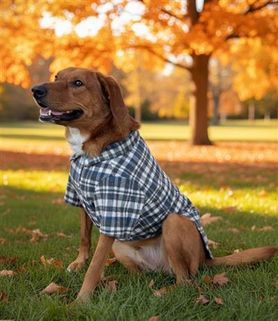 Flannel Dog Shirt - Gray and Blue Plaid