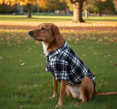 Flannel Dog Shirt - Black and White Plaid