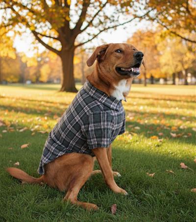 Flannel Dog Shirt - Dark Gray and Pink Plaid