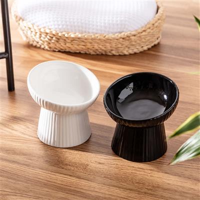 Fluted Tilted Cat Dish - White