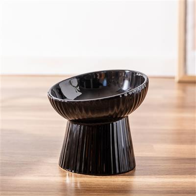 Fluted Tilted Cat Dish - Black