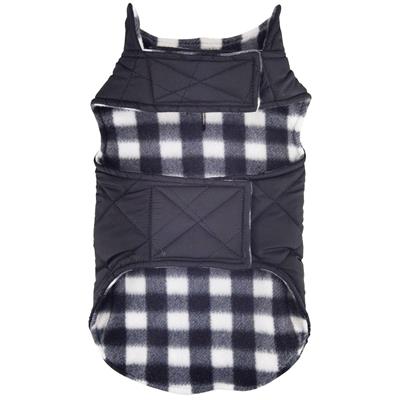 Reversible Fleece Lined Puffer Coat - Black and White Plaid