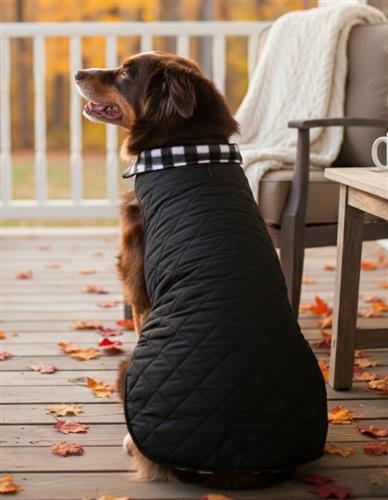 Reversible Fleece Lined Puffer Coat - Black and White Plaid