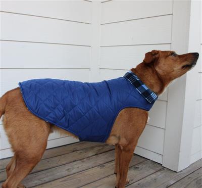Reversible Fleece Lined Puffer Coat - Blue Plaid