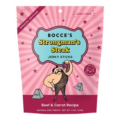 Bocce's Bakery Dog Jerky Sticks Strongman's Steak 4oz.