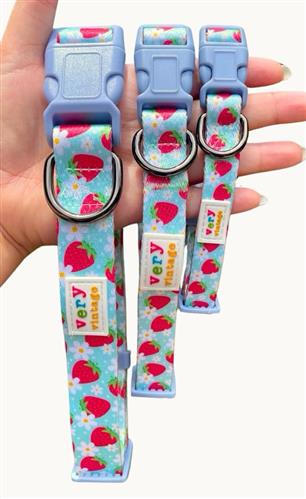 Strawberry Dog Collar | Daisy Dog Collar | Floral Dog Collar | Adjustable Berry Print Pet Collar | Eco-Friendly Collar | Berry Bestie
