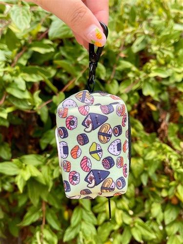 Sushi Dog Poop Bag Holder | Waste Bag Dispenser | Food Print Dog Accessory | Recycled Neoprene | Soy Cute
