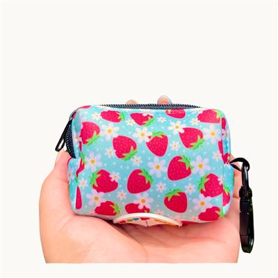 Strawberry Dog Poop Bag Holder | Berry Print Waste Bag Dispenser | Floral Print | Recycled Neoprene | Summer Dog Accessory | Berry Bestie