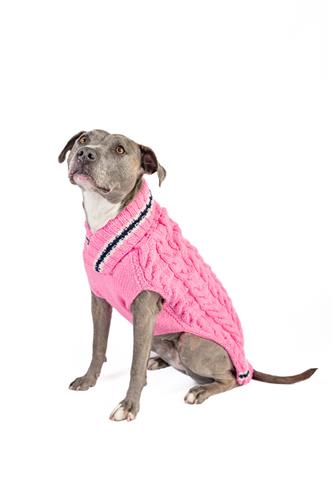 PREPPY PINK Cable Knit Wool Dog Sweater