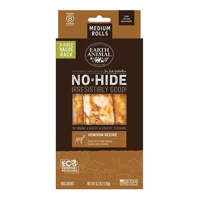 EARTH ANIMAL DOG NO-HIDE VENISON ROLLS MEDIUM VALUE 3 PACK