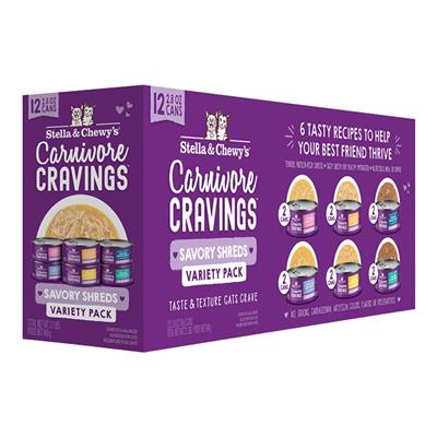 Stella and Chewys Cat Carnivore Shreds Variety Pack 2.8oz. (Case of 24)