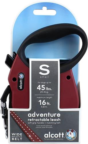 Alcott Adventure Retractable Belt Leash Red Small-16Ft