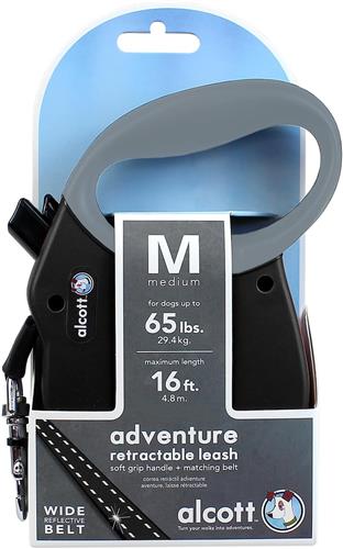 Alcott Adventure Retractable Belt Leash Black Meidum-16Ft