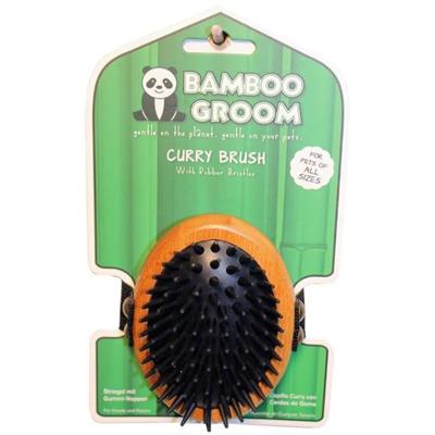 Bamboo Groom Curry Brush with Rubber Bristles