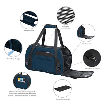 GOOPAWS Soft Sided Pet Cat Carrier Perfect for Travel, Navy Blue