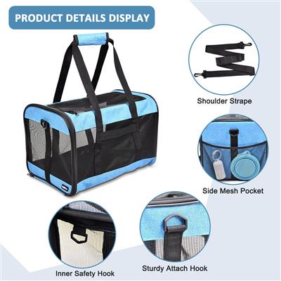 ZAKAPAWS Soft-Sided Travel Small Dog & Cat Carrier Bag, Turquoise, 17''