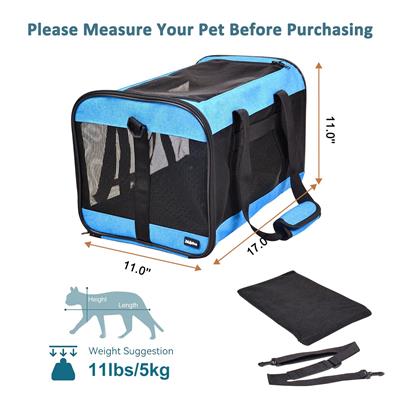 ZAKAPAWS Soft-Sided Travel Small Dog & Cat Carrier Bag, Turquoise, 17''
