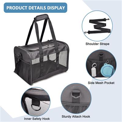 ZAKAPAWS Soft-Sided Travel Small Dog & Cat Carrier Bag, Black, 17''