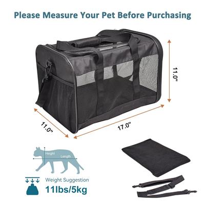 ZAKAPAWS Soft-Sided Travel Small Dog & Cat Carrier Bag, Black, 17''