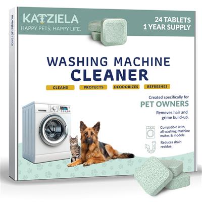 Katziela Washing Machine Cleaner Tablets – 24 Pack (12-Month Supply) – Formulated for Pet Owners – Helps Loosen Pet Hair & Eliminate Odors – Fragrance-Free, Enzyme-Based – Septic Safe & HE Compatible