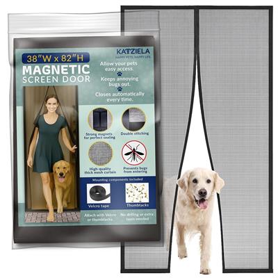 Katziela Magnetic Screen Door 38x83 – Pet &amp; Kid-Friendly Mesh with Extra Bottom Magnets – Heavy-Duty, Hands-Free Closure, Keeps Bugs Out &amp; Lets Fresh Air In